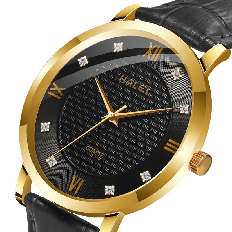 HALEI premium business brand wrist unisex designer watches fashion luxury genuine leather couple quartz watches