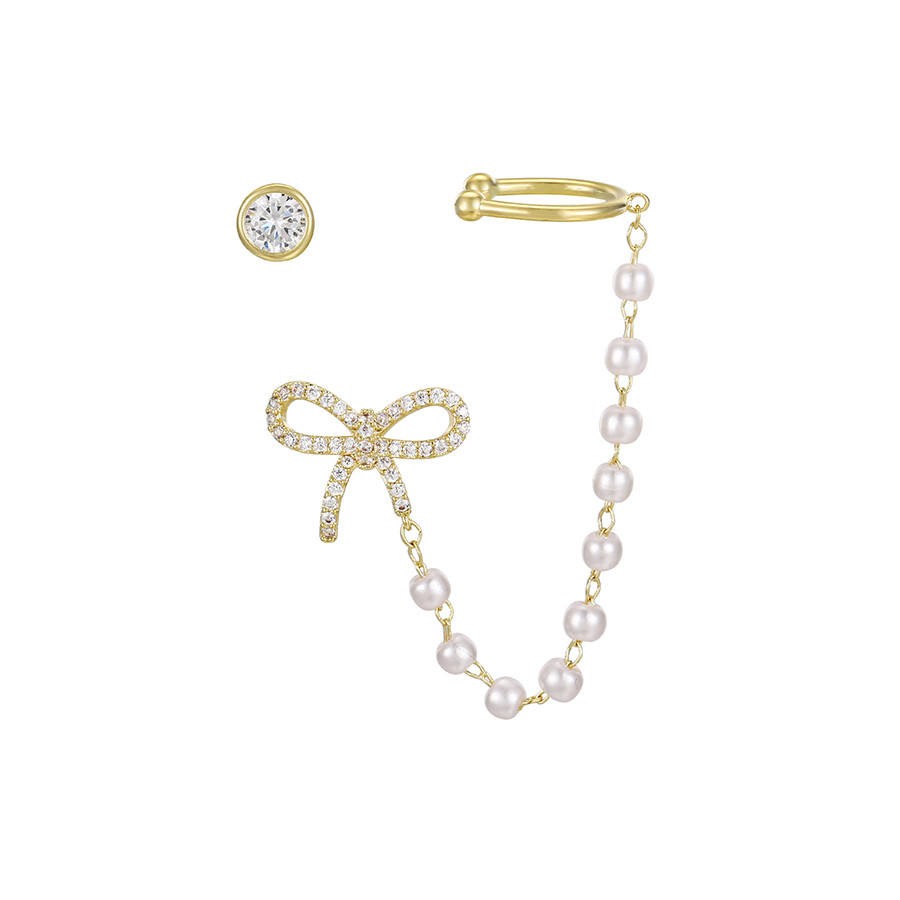 YMearring-556 xuping jewelry Royal charm elegant lady temperament pearl bow and diamond ear clip 14K gold earrings